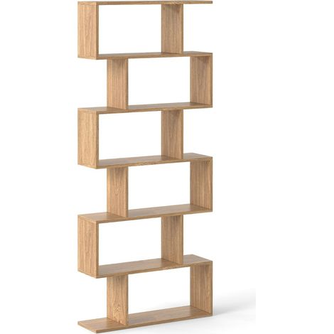 Librería en forma de S con 6 estantes 80 x 23 x 191 cm funcional y versátil fabricada en madera natural 200019150