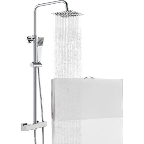 Colonna doccia con miscelatore termostatico, saliscendi doccia tondo regolabile 75-125cm, cromo