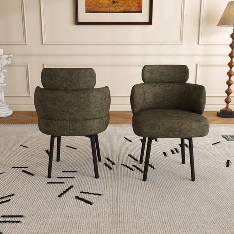MODFU – Chaise pivotante 360° – Chenille olive, accoudoirs, dossier galbé – Mousse 14 cm – Piétement métal – Olive (1/5)