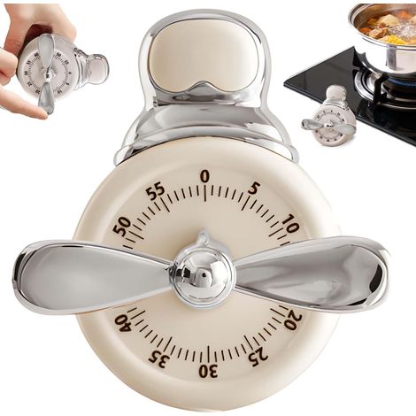 Timer meccanico da 60 minuti con suono forte – non necessita di batterie, carica manuale, dotato di potente allarme (beige) (1/3)