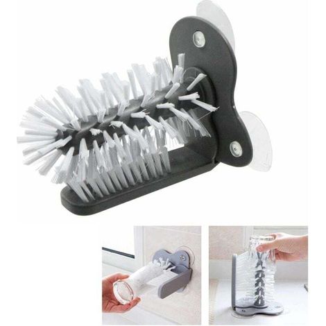 Brosse Bouteilles Nettoyage Verre Brosses - 1pcs Ventouse Murale Lavage Pot Rotative avec Double Face Goupillon Bouteille Base D'aspiration Puissante pour Outils Maison D'évier (1/4)