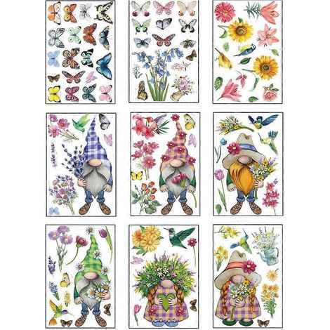 Ensemble de 9 autocollants décoratifs ludiques pour fenêtres, représentant des jouets sans visage, pour le printemps (1/4)