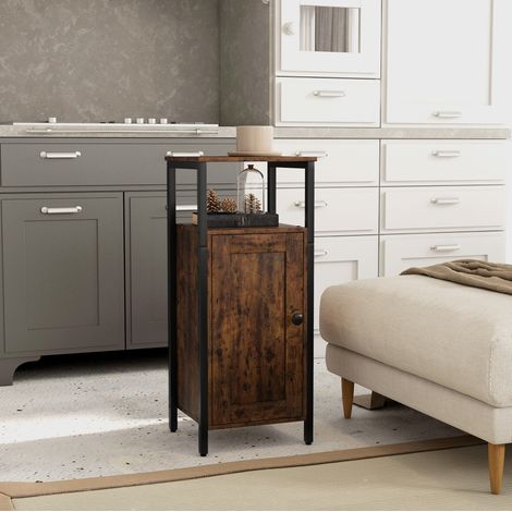 Tavolino salotto industriale con mobiletto, ripiano regolabile, 34 x 30 x 80 cm, marrone HAVRYA (1/5)