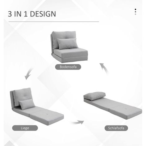 Fauteuil de sol avec matelas pliant, design 2-en-1, coussin amovible, 60 x 80 x 56 cm, Gris (1/5)