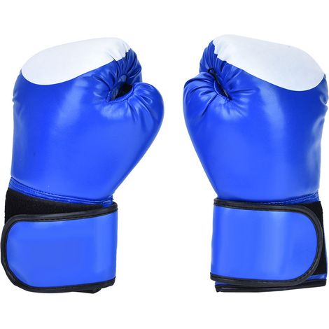 Gants de boxe en cuir PU, 1 paire bleue, pour entraînement Sanda, sparring, sac de frappe (1/5)