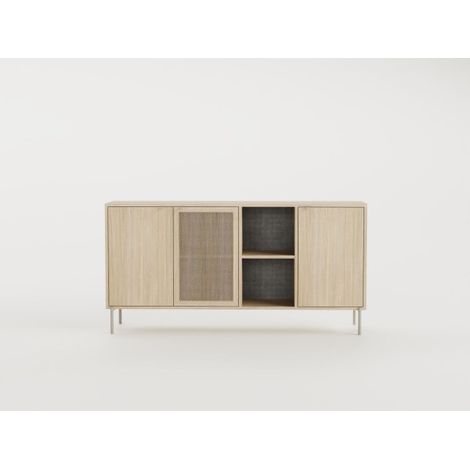 Buffet INTI - Coloris Chêne Nordic Clair - 3 portes, 2 niches - 164 x 44 x 80 cm (1/3)
