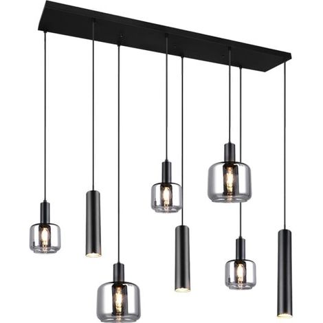 Pendelleuchte MATARO 8-flammig Metall mit Glasschirmen Chrom, Breite 118cm (1/3)