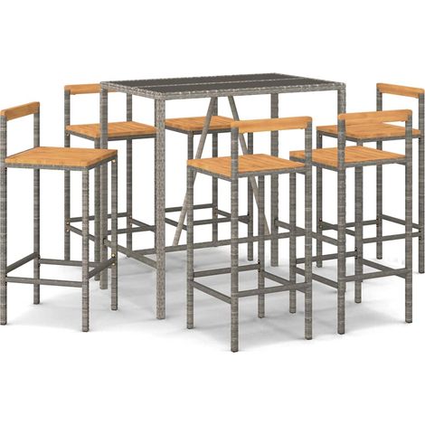 Maison Exclusive - Set Bar Giardino 7pz Grigio Polyrattan e Legno Massello Acacia (1/5)