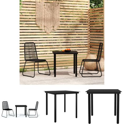 Gartenstühle - vidaXL 3-tlg. Garten-Essgruppe Schwarz - Gartenmöbel Schwarz (1/5)