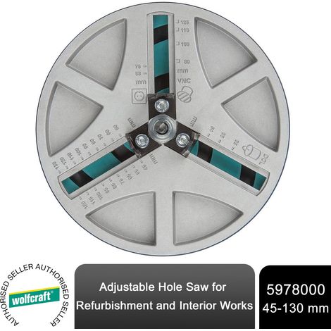 wolfcraft Adjustable Hole Saw, 45-130 mm - For sawing various diameters during refurbishment and interior works (1/5)