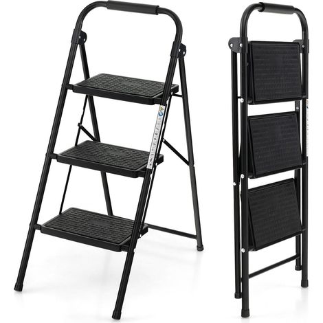 Folding 3 Step Ladder Heavy Duty Safety Anti-Slip Stool Portable Step Stool