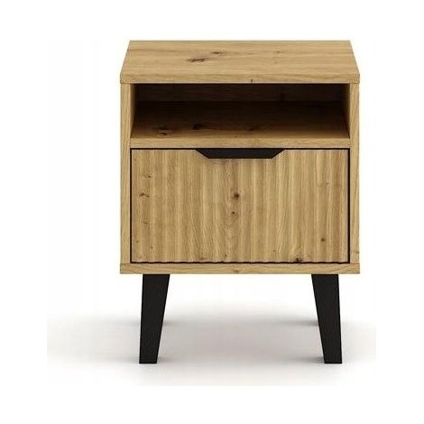 SONIA - Comodino in stile scandinavo - Dimensioni 40x39x48 cm - 1 ripiano + 1 cassetto scanalati - Rovere