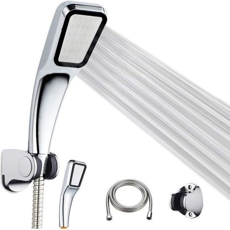 Enowelir Pommeau de Douche Kit, Pommeau de Douche, Flexible en Acier Inoxydable de 1,5 m, Support Réglable, Surpresseur Eau Sous Pression à 300 Trous, Support à 37 Degrés Pour Baignoire et Douche (1/4)