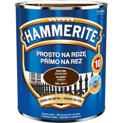 Hammerite Rostschutzfarbe 0,7 l Braun Korrosionsschutzfarbe für Metall Hochglanz (1/3)