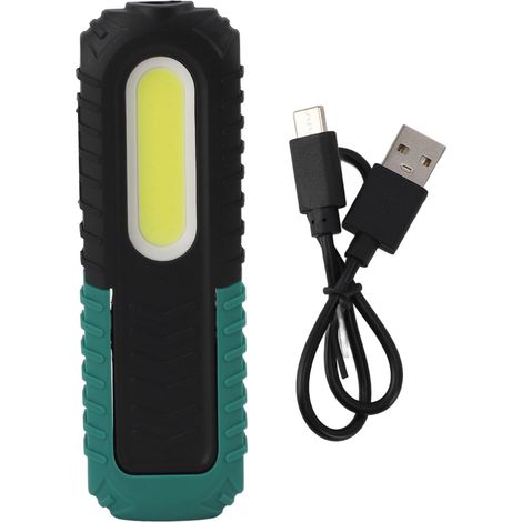 Wiederaufladbare COB-LED-Arbeitsleuchte mit USB-Anschluss, Schwenkfuß und Haken, Schutzart IP54, grünes ABS-Gehäuse, 350 Lumen, 2000 mAh, tragbar (1/5)