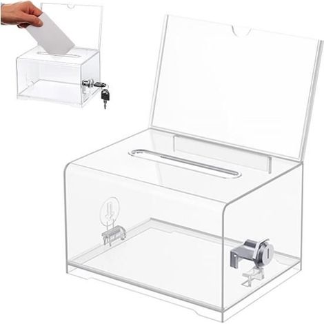 Boîte de Dons en Acrylique, Boîte à Dons Verrouillable, urne Électorale Transparente Serrure Clé, Tirelire Transparente, (1/5)