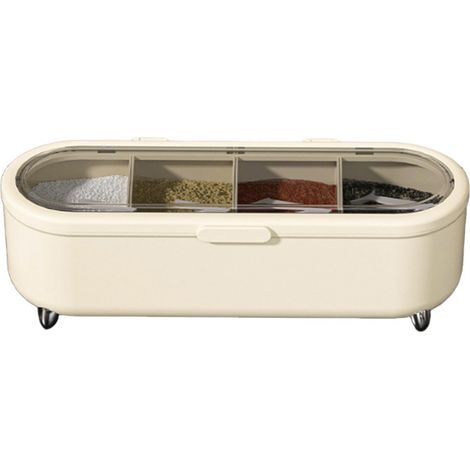 Boîte à épices, récipient pour le sel, organiseur pour le poivre et le sucre, rangement à épices à 4 compartiments, boîte à épices, bocal pour la cuisine, 26 x 8,7 x 8 cm / couleur crème (1/5)
