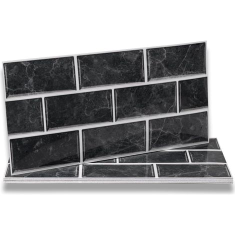 Stickers Adhésive Carrelage Noir 12 pièces pour Salle de Bains et Cuisine, Crédence Cuisine, Imperméables Carrelage Carreaux Adhésif Mural 30 x 15 cm