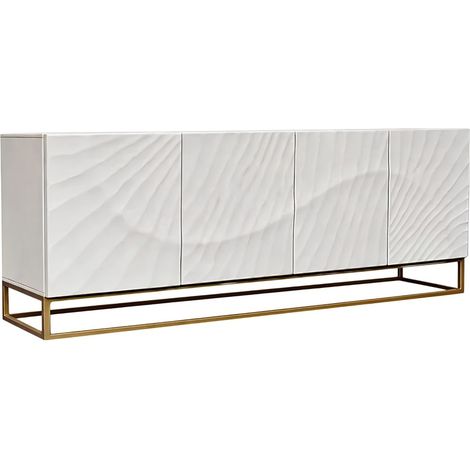 Buffet SILVA 177 cm en bois massif de manguier blanc sculpté – 4 portes et piètement doré (1/5)