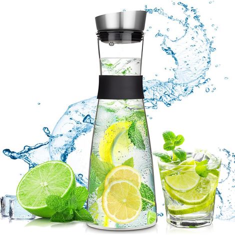 1 Pichet en verre,Couvercle inoxydable,Capacité 1200 ml,Verre borosilicate,Pour maison cuisine (1/5)