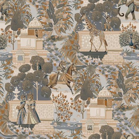 Holden Decor Animal Palace Navy Orange Wallpaper Stylish Trendy Feature Wall (1/4)
