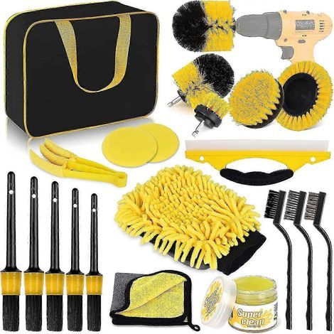 Kit de nettoyage auto, kit d'entretien auto 20 pièces, ensemble de brosses pour le nettoyage intérieur et extérieur, les aérations, le tableau de bord, le moteur et les roues. (1/5)