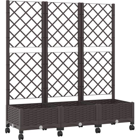 Bac de jardin avec treillis et roues Marron 120 x 40 x 131,5 cm vidaXL