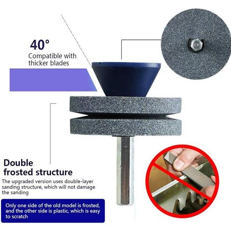 Lot de 3 aiguiseurs universels pour lames de tondeuse à gazon, pour n'importe quelle perceuse électrique et perceuse manuelle, aiguisage rotatif, meuleuse double couche (gris) MNS (1/4)