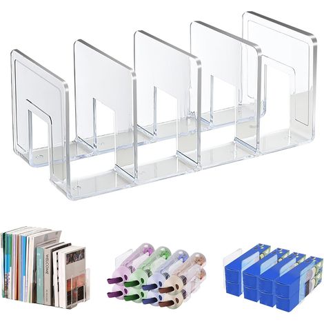 Porte-revues en acrylique à 4 emplacements pour classeurs de fichiers de bureau - Étagère à levier - Organiseur de cuisine transparent