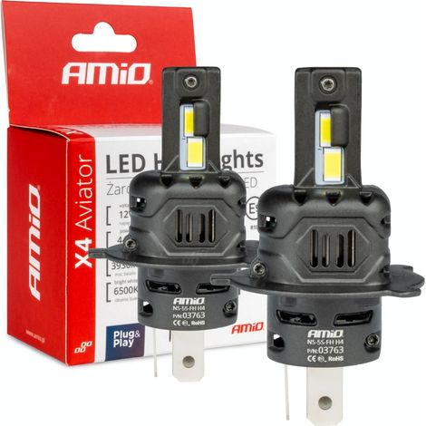 Bombillas LED para coche X4 Aviator Series H4/H19 6500K Canbus amio-03763 (1/5)