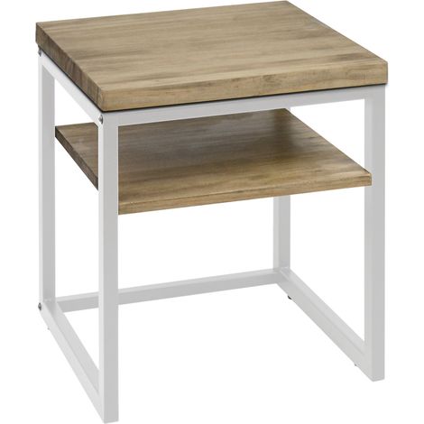Mesita de noche ECO Three Big Wood con estante 40x40x47cm Blanca en madera maciza de pino acabado vintage estilo industrial Box Furniture (1/4)