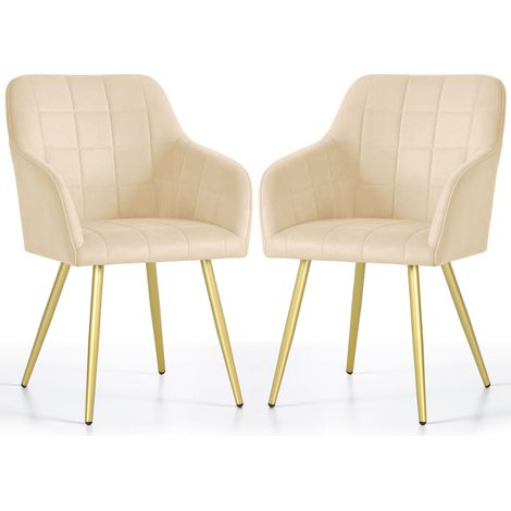 2er Set Polsterstühle mit quadratischen Ziernähten LUXANO Beige mit goldenen Beinen (1/5)