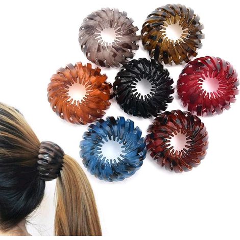 Lot de 7 Pinces à Cheveux nid d'oiseau Simple élastique pour Queue de Cheval Extensible Grandes Pinces à Cheveux pour Femmes Filles (1/5)