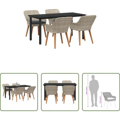 Poly-Rattan -  Garten Essgruppe mit Kissen 5 pcs Hellgrau Poly-Rattan (1/5)