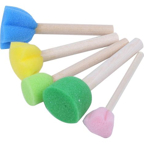 Ensemble de 5 pinceaux en éponge avec manche en bois pour enfants, idéal pour le dessin et la peinture. (1/5)
