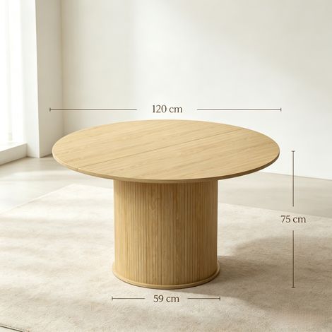 Mesa de comedor redonda 120x75 cm de MDF natural, ahorra espacio para 4-6 personas - MEUBLIV (1/5)
