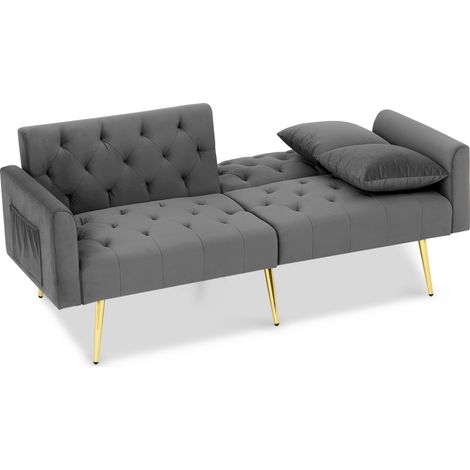 Divano 2 posti in velluto grigio con schienale reclinabile e gambe metalliche HOMVRA (1/5)