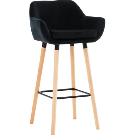 Sgabello da bar lounge x1 Seduta dal design scandinavo in velluto nero gambe in legno poggiapiedi in metallo 100004914
