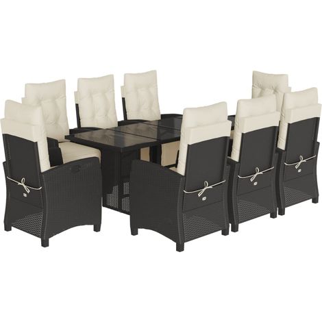 Maison Exclusive - 9-tlg. Garten-Essgruppe mit Kissen Schwarz Pol