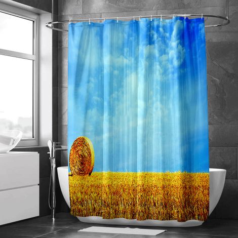 Rideau de douche motif prairie et fleurs sauvages, polyester imperméable, 90x180 cm (1/5)