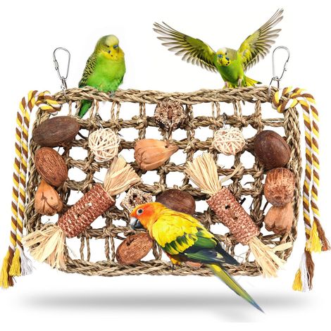 Filet d'Escalade et Jouet à Mordre pour Oiseaux en Fibres Naturelles (1/5)