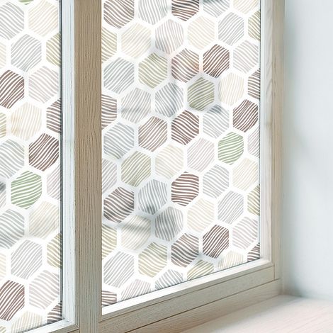 Fensterfolie 200x116 cm PVC Sichtschutz Fenster Dekorativ Dekorfolie Blickdicht Selbstklebend Folie für Badezimmer Milchglas Geometrische Wellen