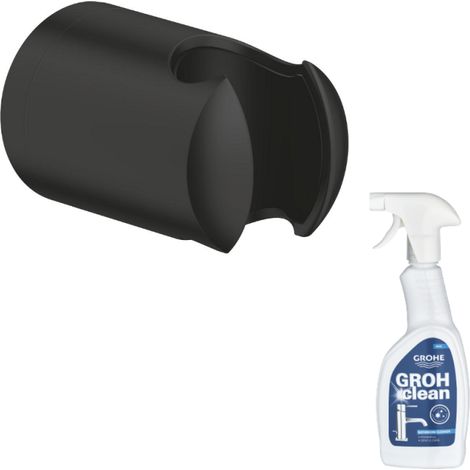 Support mural pour douchette GROHE Vitalio noir mat + nettoyant GrohClean