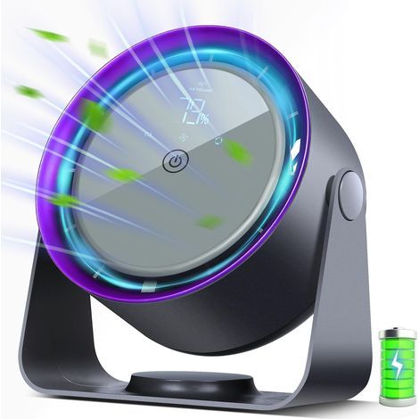 Rechargeable table fan, quiet, five speeds, with digital touchscreen. Ideal for bedrooms, travel, and camping, grey. (1/5)