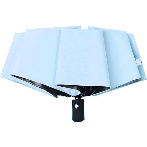 Parapluie de voyage pliable en 3 parties, 8 baleines, ouverture par bouton-poussoir, léger, pour femmes, filles et hommes (bleu clair). (1/5)