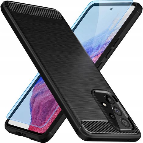 Custodia per SAMSUNG GALAXY A53 5G, custodia in carbonio, cover posteriore rinforzata + vetro (1/5)