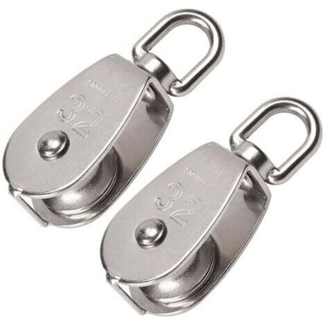 2Pcs Poulie de Levage en Acier Inoxydable 304 avec Chargeant 250kg,Poulie pour Cable,Poulie Simple M32 pour Grue Pivot Fil Corde Câble-32mm(Argent) (1/4)