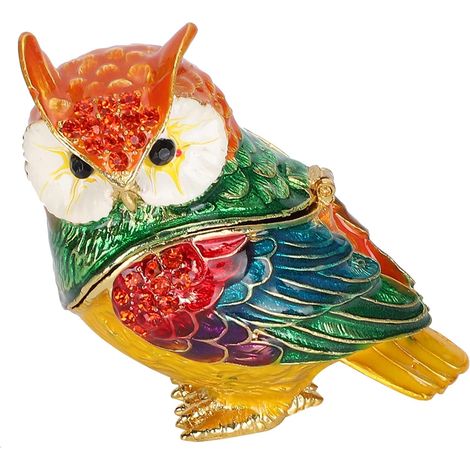 Boîte à Bibelots en Forme de Hibou, Porte-bijoux, Organisateur avec Peinture en émail, Motif Exquis pour Bagues, Colliers, Petits Accessoires, Cadeau (1/5)