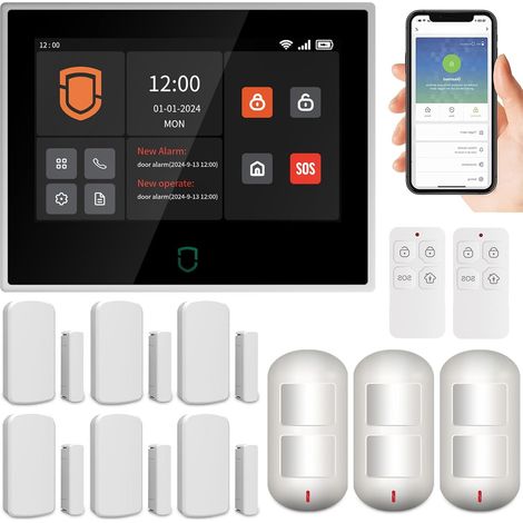 Système d'Alarme Maison WiFi avec Écran Tactile, Application Smart Life, Capteurs de Mouvement et de Portes, Télécommandes Incluses (1/5)
