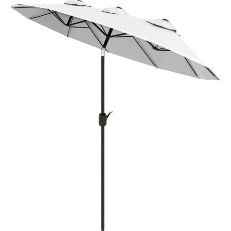 Parasol inclinable à manivelle avec aération polyester acier blanc crème 295 x 152 cm